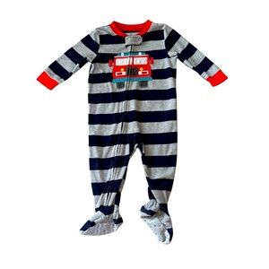 Carters Fire Truck Striped Fleece Pajama Sleeper Footed Baby Boy 12M